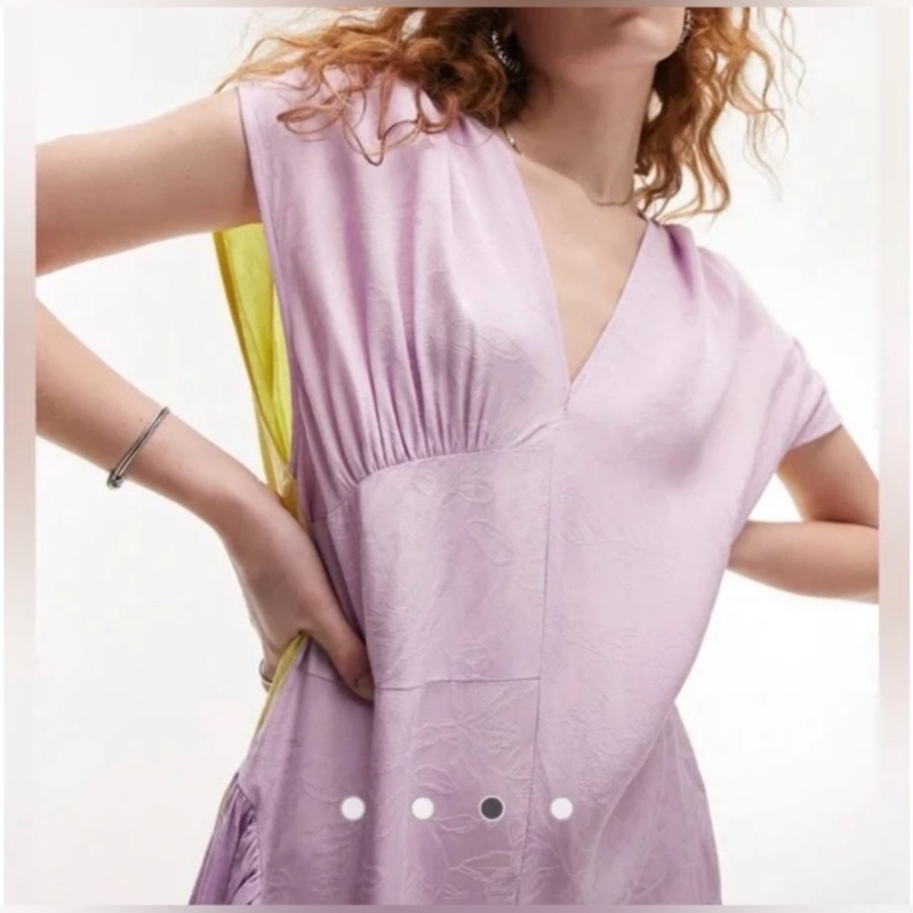 Topshop Jacquard Asymmetrical Yellow and Lavender Dress Size 8 - Picture 10 of 10